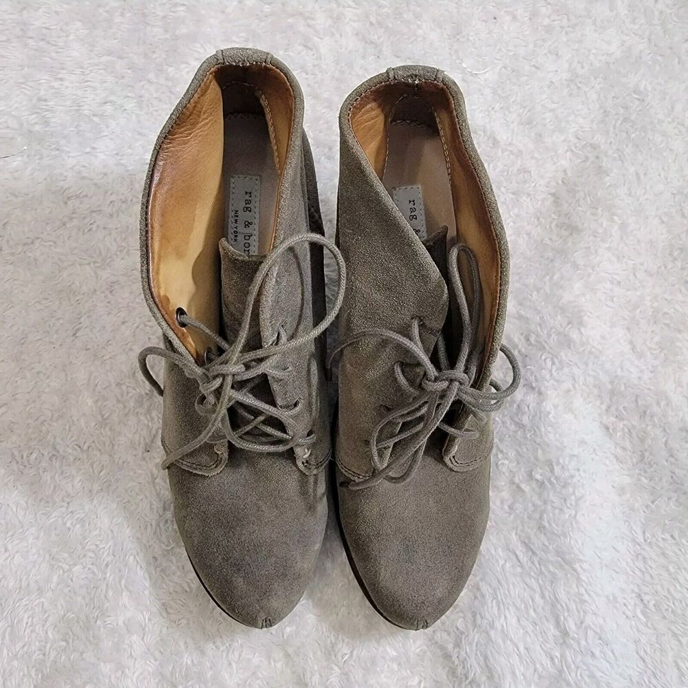 Rag & Bone Odval Wedge Ankle Lace Up Olive Green Suede Boots Size 37 US 7 - Picture 4 of 16